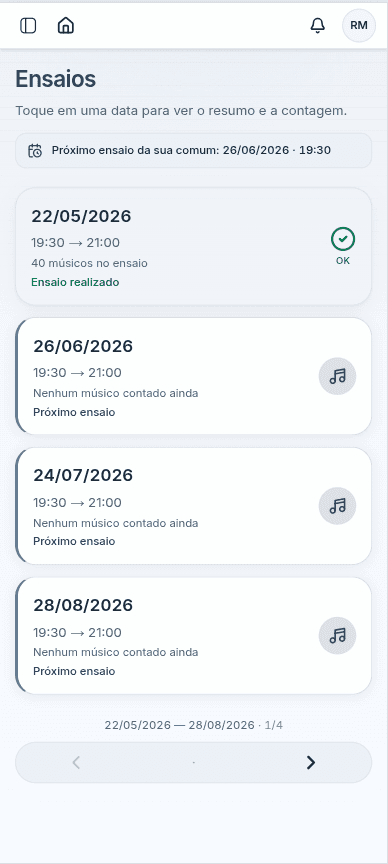 Histórico de ensaios da comum
